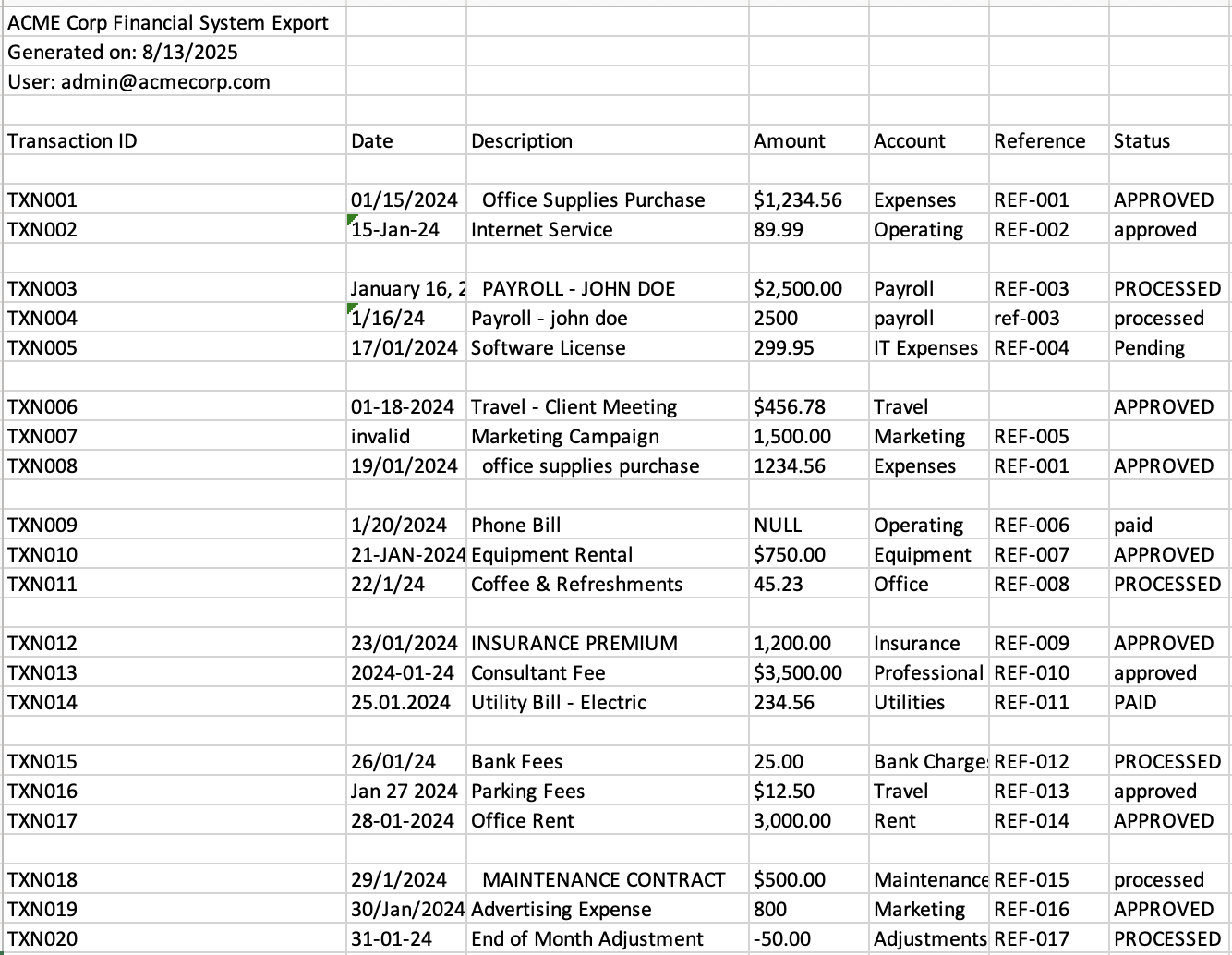 Excel Cleaning Example